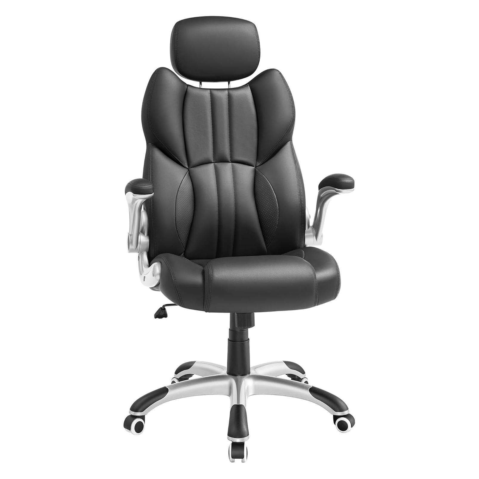 Songmics Bürostuhl Gaming Verstellbar Kopfstütze Armlehnen Schwarz (OBG65BK)