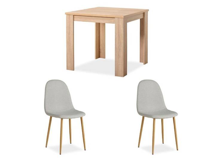 Ensemble salle à manger - HOMESTYLE4U - Table carrée 80x80 cm + 2 chaises rembourrées - Beige - Bois - Style intemporel