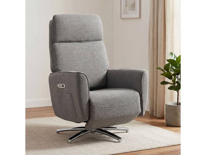 HOMCOM Fauteuil Relax Pivotant Inclinable USB Tissu Lin Gris
