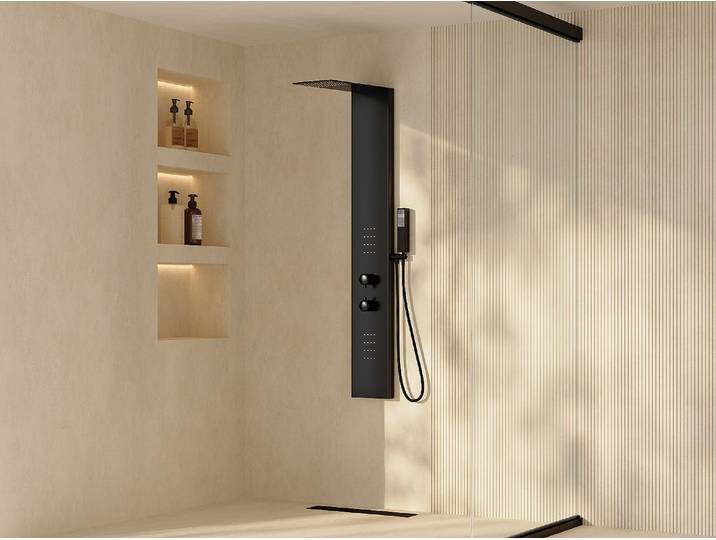 Thermostatische Hydromassage-Duschsäule - Schwarz Matt - B20 x H140 cm ZAZIA