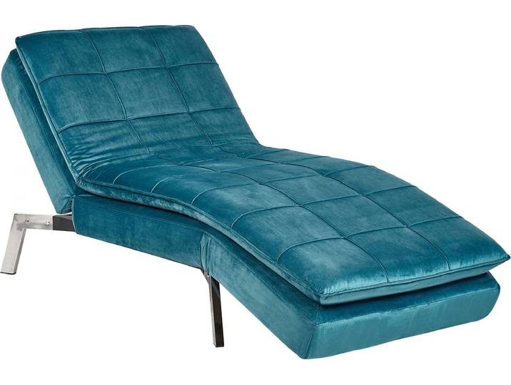 BELIANI Chaiselongue Blaugrün Samtstoff mit Verstellbarem Kopfteil und Schlaffunktion Retro Design Glamouröser Stil