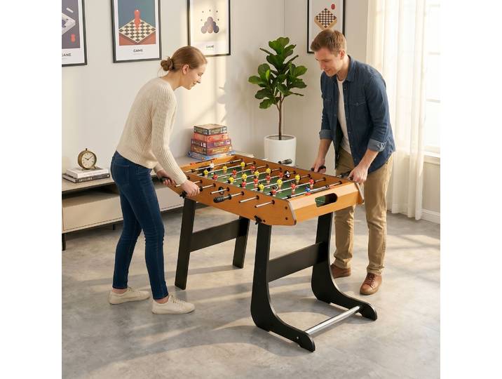 HOMCOM Baby-foot Pliable MDF Noir & Bois 98x42cm