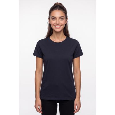 T-Shirt BOSS ORANGE "Elove Embro Premium Damenmode", Damen, Gr. L, schwarz (dunkelblau 408), Single Jersey, Obermaterial: 100% Baumwolle, unifarben, schmal normal, Rundhals, Shirts T-Shirt, mit Rundhals, Slim Fit