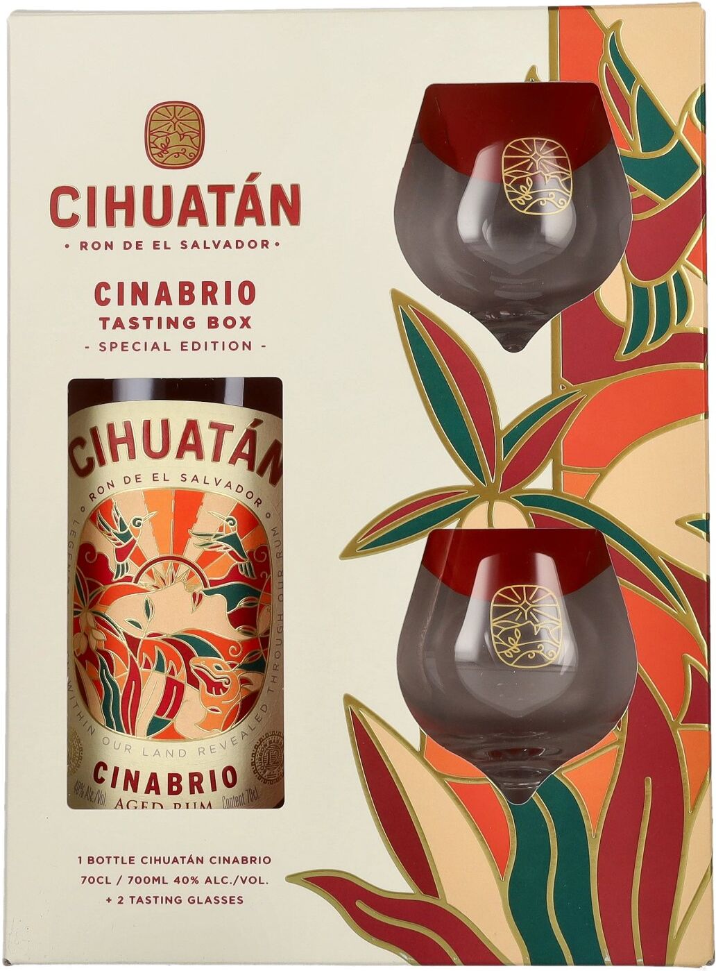 Cihuatán Rum Cihuatán 12 Years CINABRIO Rum El Salvador 40% Vol. 0,7l in Geschenkbox mit 2 Gläsern