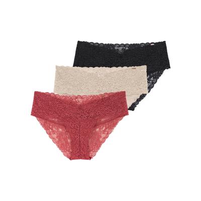 Slip DORINA "Lana", Damen, Gr. M, Spitze, orange (coral, beige, schwarz), Spitze, Obermaterial: 92% Polyamid, 8% Elasthan, unifarben, eng, Unterhosen Slip, florale Spitze, Multipack