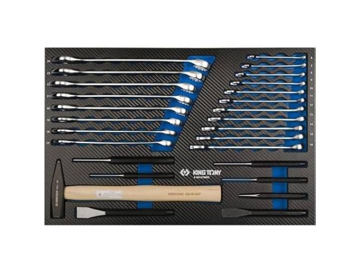 KING TONY Módulo espuma + PP 27 pzas herramientas de golpe + Llaves Combinadas pour pros et bricoleurs\, idéal pour assemblage résistant\, norme technique