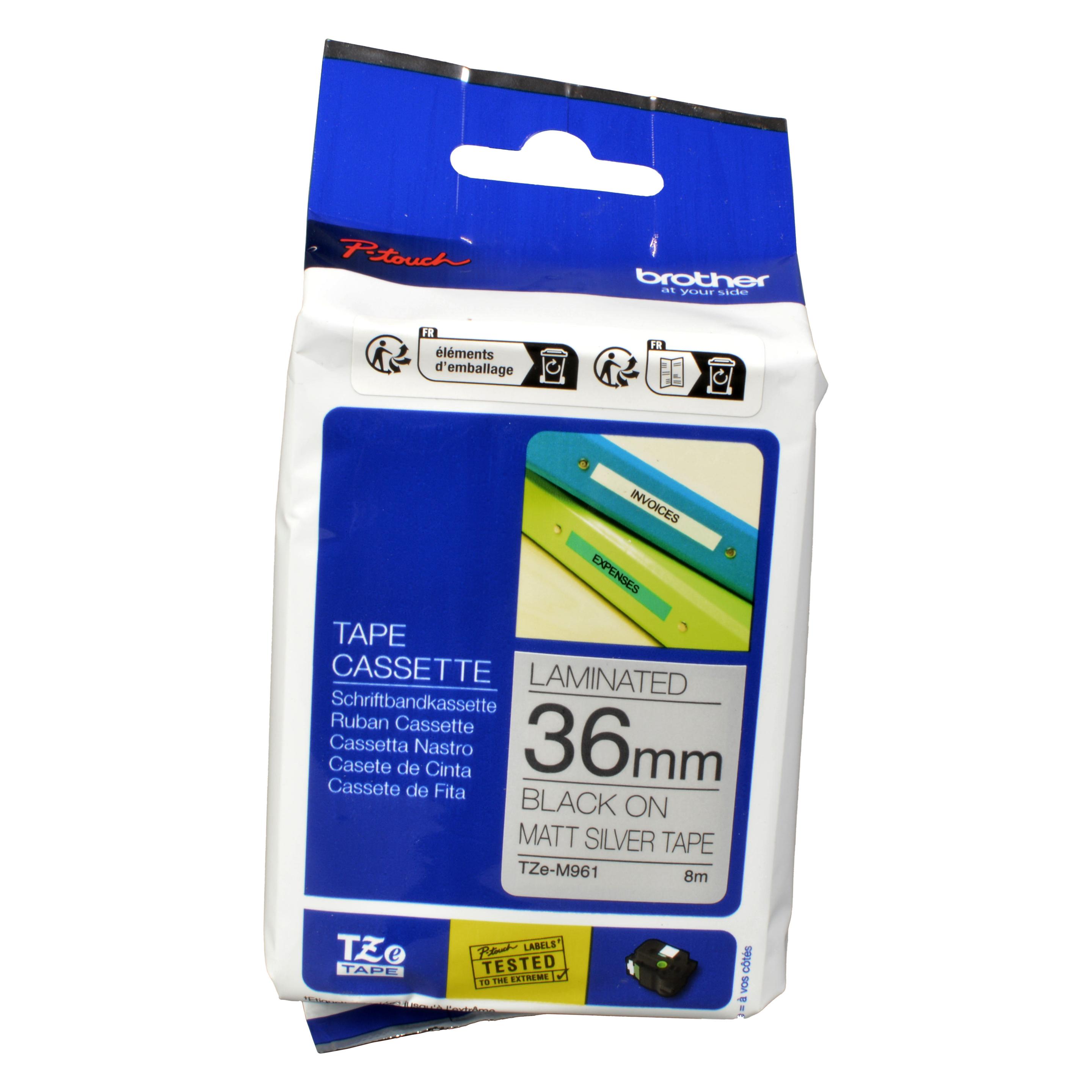 Brother P-Touch (3.60 cm, Schwarz, Silber) (TZE-M961)