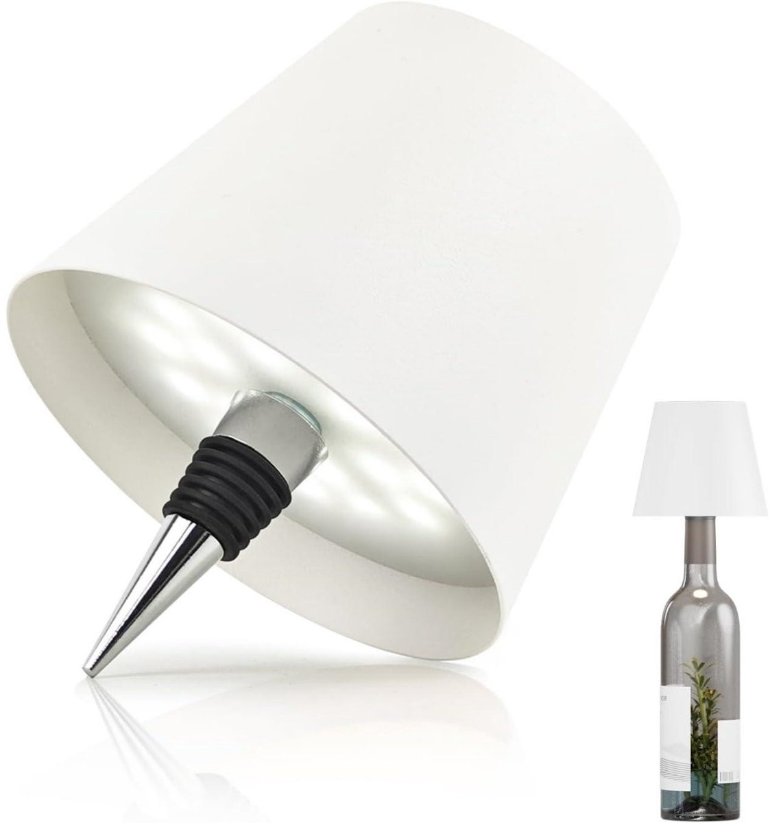 GELLDG Flessenlamp - Oplaadbaar Nachtlampje met Touchscreen - Draadloos en Dimbaar - Wit/Zilver - 3 LED Kleuren