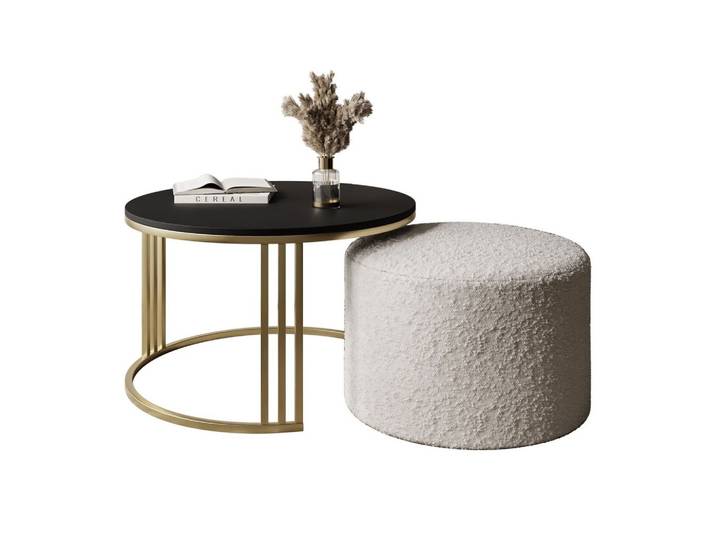 COUCHTISCH mit Hocker LORI MAT gebürstetes Gold/schwarz matt/Coral 65