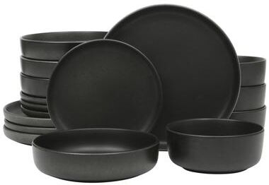 Gibson Soho Lounge Pasco 16 Piece Double Bowl Reactive Glaze Dishes Stoneware Ceramic Dinnerware Set