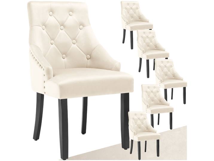 Esszimmerstuhl Everdeen Samtoptik, gesteppt - creme/schwarz, 6er Set