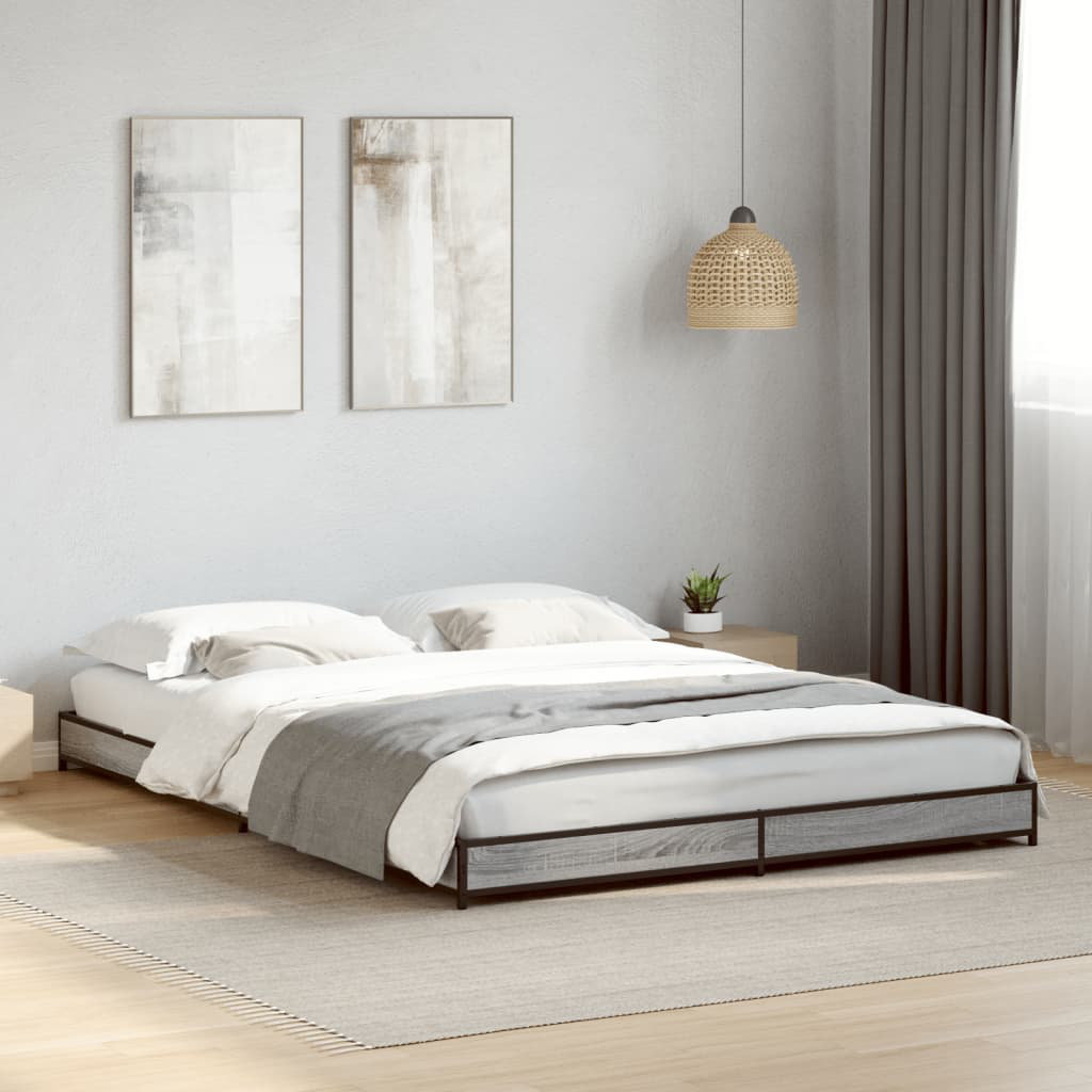 17 Stories Vidaxl Bed Frame Engineered Wood And Metal Grey Sonoma 120 x 200cm