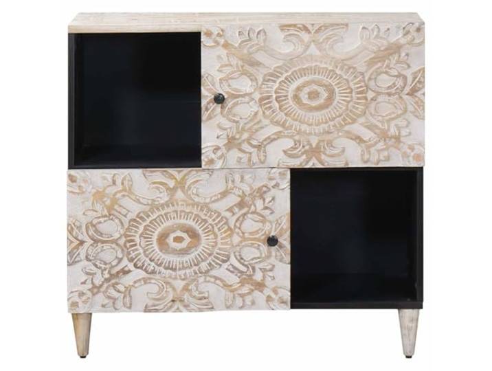 KTHLBRH Sideboard weiß 80 x 33,5 x 75 cm Mangoholz massiv 2 Türen, Metallbeine, minimalistisches Design, für Wohnzimmer oder Esszimmer, leicht zu reinigen