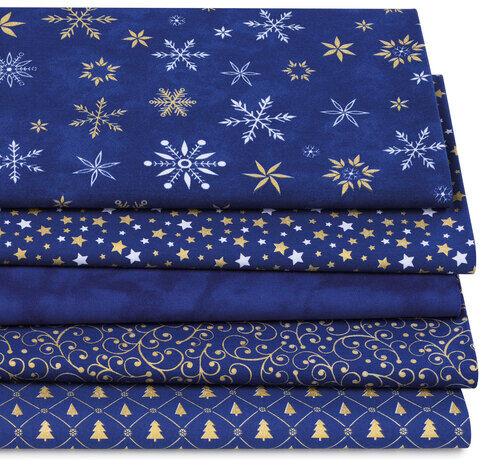 Patchwork- und Quiltpaket "Christmas", blau/gold