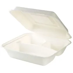 BIOZOYG 250 Stück Menüboxen 23,8 x 23,9 x 8,1 cm 3-geteilte Menüschalen aus Zuckerrohr Bagasse, Speisebehälter, Lebensmittelboxen, Verpflegungsboxen