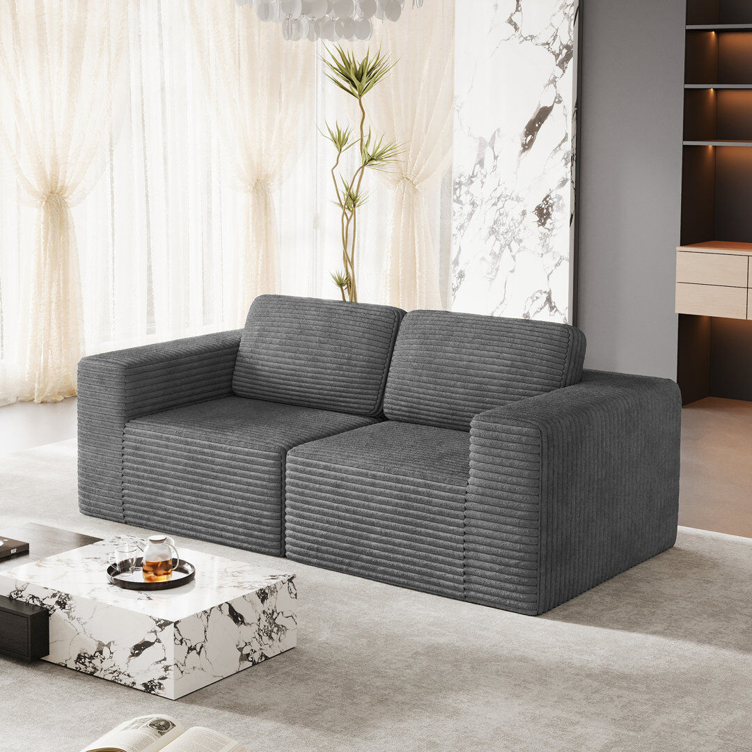 17 Stories 2 Seater Corduroy Sofa Grey 82cm H X 202cm W X 101cm D