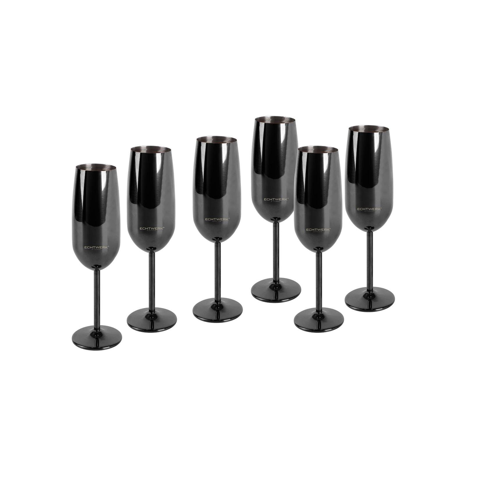 ECHTWERK Sektglas Set, 6-teilig, Edelstahl Sektkelche, Champagnergläser, bruchsicher, 250 ml