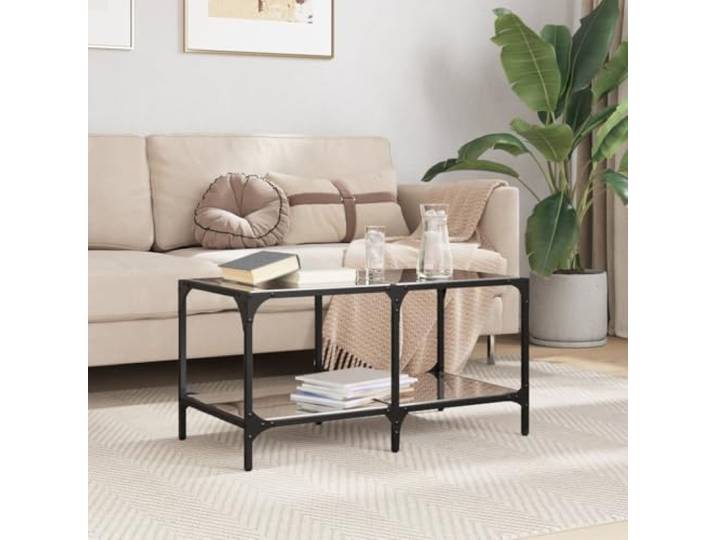 HEFZGDB Couchtisch mit Glasplatte Schwarz 78,5x40x40 cm Stahlgestell, robuster Wohnzimmertisch mit Edelstahlrahmen, langlebiger und pflegeleichter Sofatisch für stilvolles Ambiente,