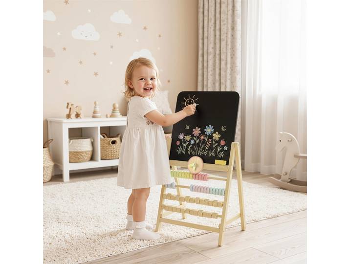 AIYAPLAY Tableau Chevalet Bois Naturel Enfant 2+ Horloge Abaque