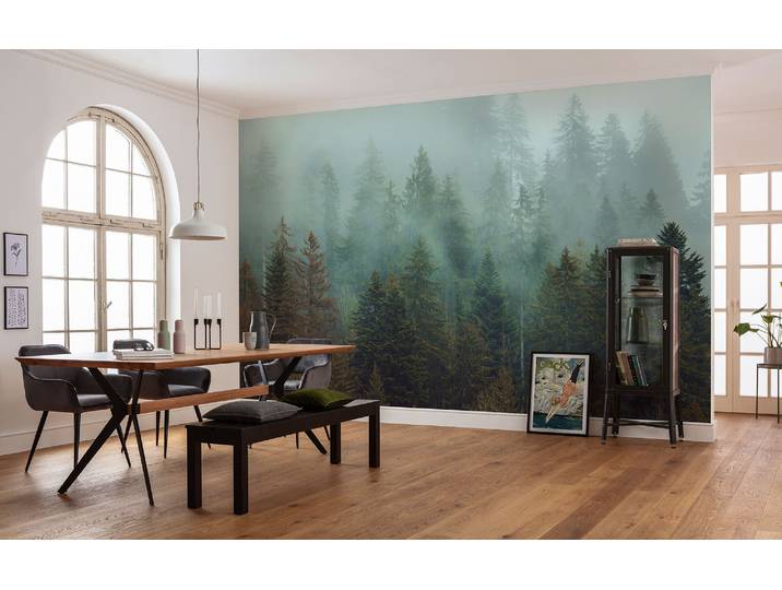 Fototapete KOMAR Vlies Fototapete - Foggy Firs - Grösse 400 x 250 cm , grün (grün,türkis), B:400m H:250m, Vlies, Tapeten, Fototapete