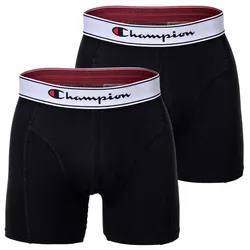 Champion Herren Boxershorts, 2er Pack - Baumwolle, Logobund, einfarbig Schwarz / S