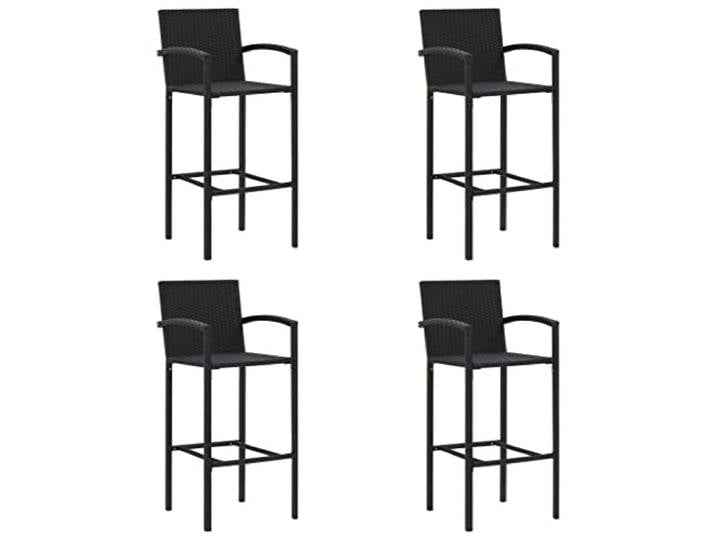 VIHHQGC Barhocker 4 STK. Schwarz Poly Rattan mit Stahlrahmen und Armlehnen Witterungsbeständig, pflegeleicht, stabiler Stahlrahmen, Leichtbauweise, Montageanleitung inklusive