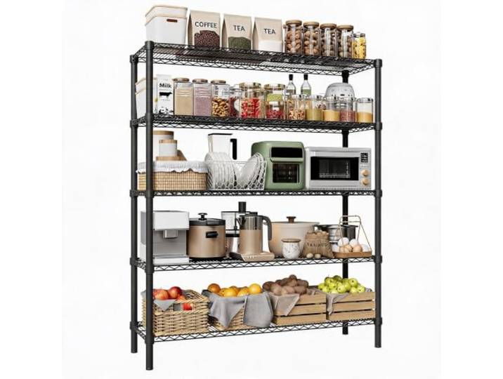 WEJIUAFB Schwerlastregal 5 Ebenen 120x45x183cm Metallregal Lagerregal Stabiles Metallregal mit fünf verstellbaren Gitterböden und Nivellierfüßen – hohe Tragkraft, werkzeuglos montiert