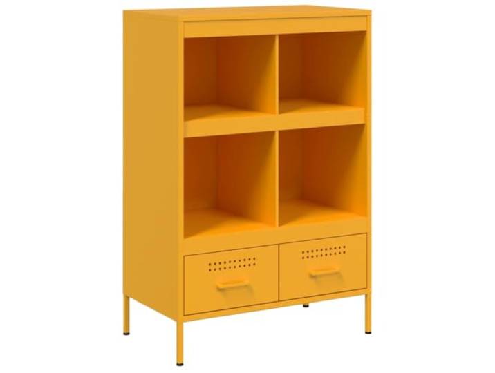 GHVBNMF Highboard Senfgelb 68x39x101,5 cm Kaltgewalzter Stahl Kommode Moderner Beistellschrank aus Metall mit 4 Fächern und 2 Schubladen für Schlafzimmer oder Wohnzimmer im Industrie-Stil.