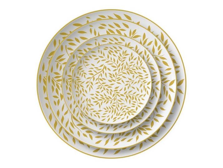 Quality Elegance Teller-Set Luxuriöses Golden Leaves Muster Geschirrset (4-tlg)