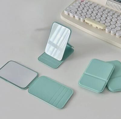 Inspired Living LumiFold Portable Makeup Mirror With PU Leather Foldable Stand green