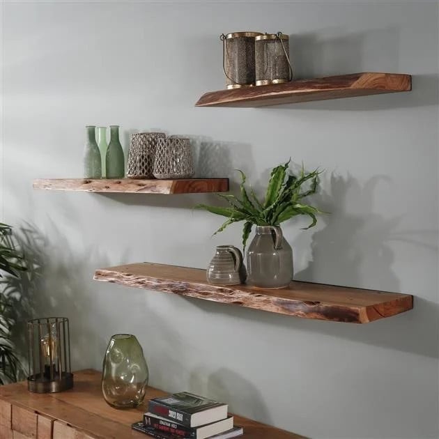 WoonStijl Wandplank 120 Edge Acaciahout Bruin Rustiek