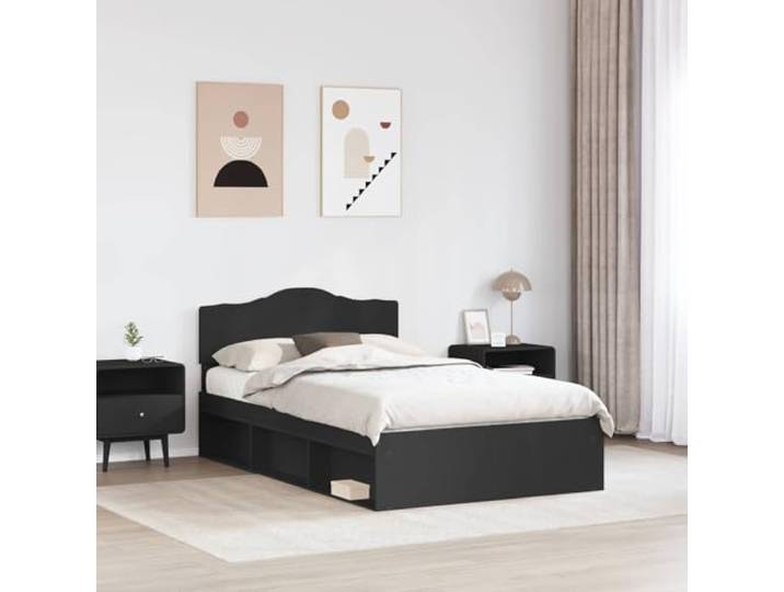 SKTQYQO Bettgestell, schwarz, 120 x 190 cm, Kiefer massiv Engineered Holz, Kopfteil inklusive, modernes Design, einfach zu montieren