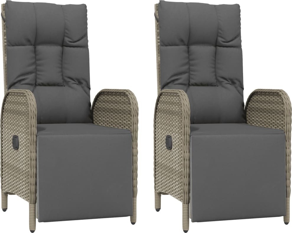 vidaXL Garten-Relaxsessel mit Kissen 2 Stk. Poly Rattan Grau
