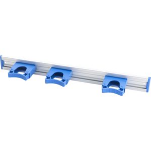 Haug-Bürsten Gerätehalter Alu, 3 Halter, 51cm Wandleiste für Reinigungsgeräte, silber-blau