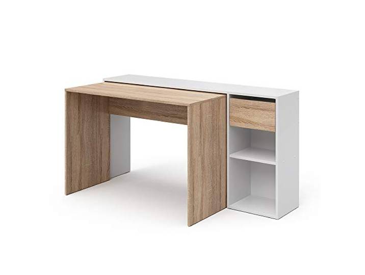Vicco Schreibtisch Ben , Weiß/Sonoma 145 x 46.4 cm mit Arbeitsfläche und offenen Ablagen zur Organisation