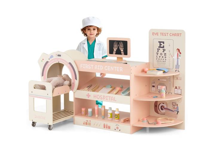 Kinderspeelset Dokter Houten Ziekenhuis Rollenspelkit Speelset Medisch Centrum voor Kinderen Vanaf 3 Jaar Roze