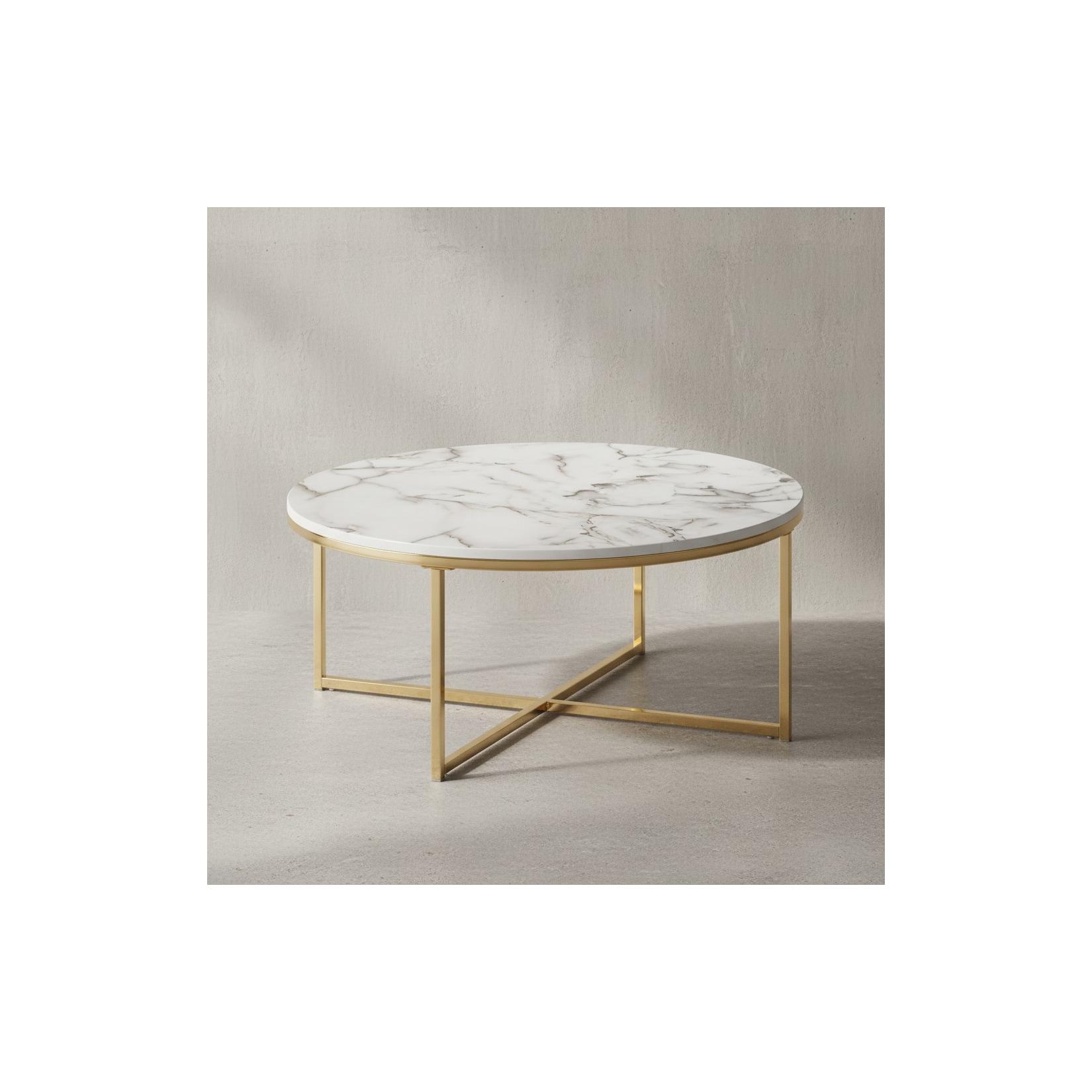 KADIMA DESIGN Stylischer Runder Sofatisch, Marmor-Optik, Goldfarbenes Gestell, 80 cm