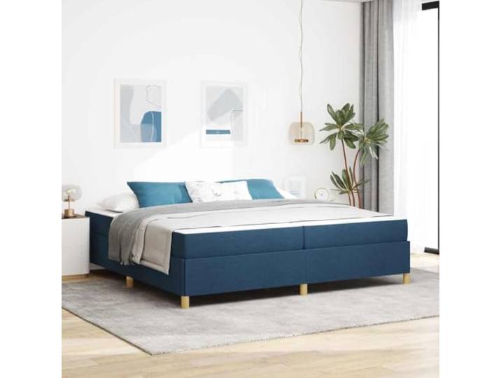 KTHLBRH Bettgestell mit blauer Matratze 200 x 200 cm Rechteckiges Design, technisches Holz, integrierter Stauraum, weicher Stoff