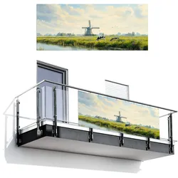 BALKON-SICHTSCHUTZ Kühe - Windmühle - Wiese - Blau Balkon Deko 300x130 cm