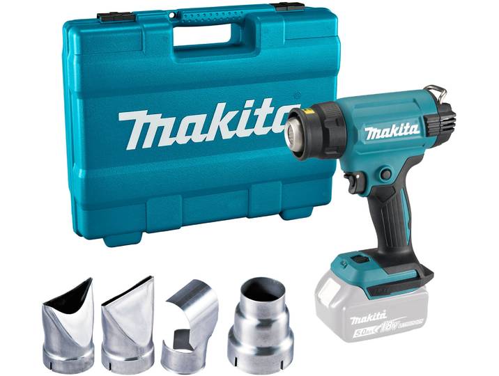 Akku-Heißluftgebläse MAKITA DHG181ZK , gelb (weiß, neutral), B:7,9cm H:25,5cm L:17,3cm, Heißluftgeräte, Akku-Heißluftgebläse, LXT 18V 120-200 l/min 550 C, mit Koffer, ohne Akku und Ladegerät