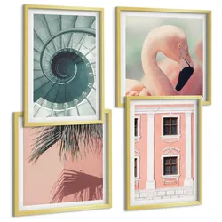 BILDER SET 4er Set - 50x50 cm & 40x60 cm Goldrahmen - Architektur-Pastellmuster
