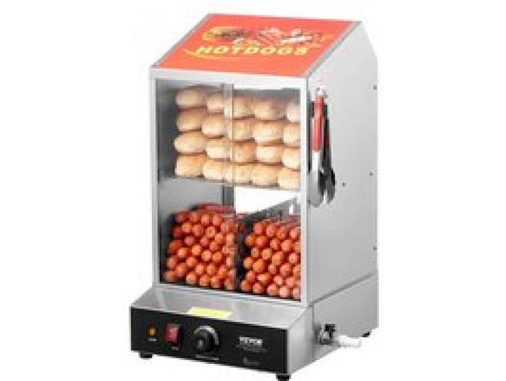 VEVOR Hot Dog Dampfgarer, 37L, 2-stufiger Hot Dog Hütten-Dampfgarer, 30℃~85℃, elektrischer Brötchenwärmer mit Schiebetüren aus gehärtetem Glas, Trennplattenzange, für Hot Dogs & Brötchen