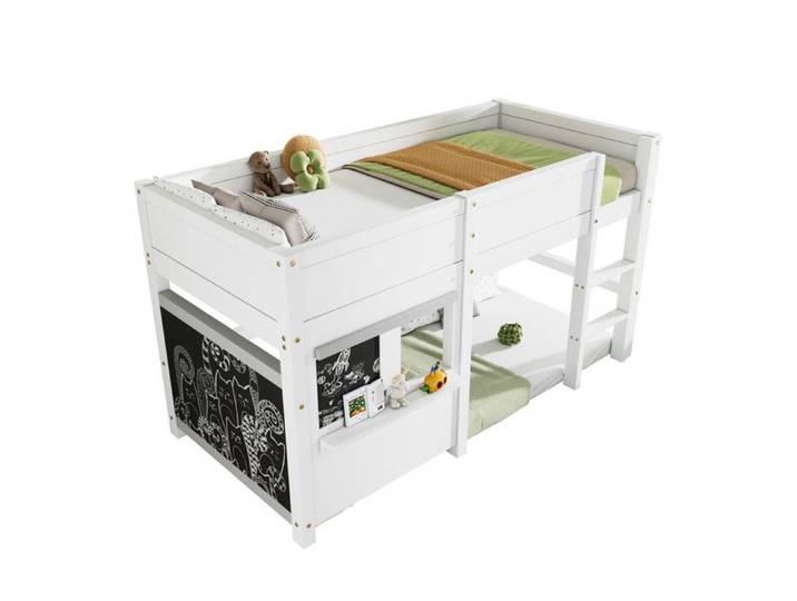 Lit enfant lit superposé 90x200 avec deux planches en bois et sommier gribouiller lit enfant en bois massif avec étagère pin blanc
