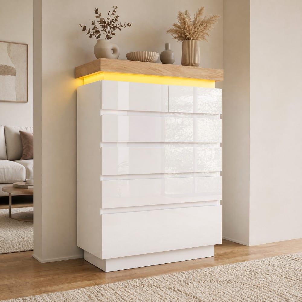 REDOM Cómoda de tablero aglomerado blanco 115x73x39 cm