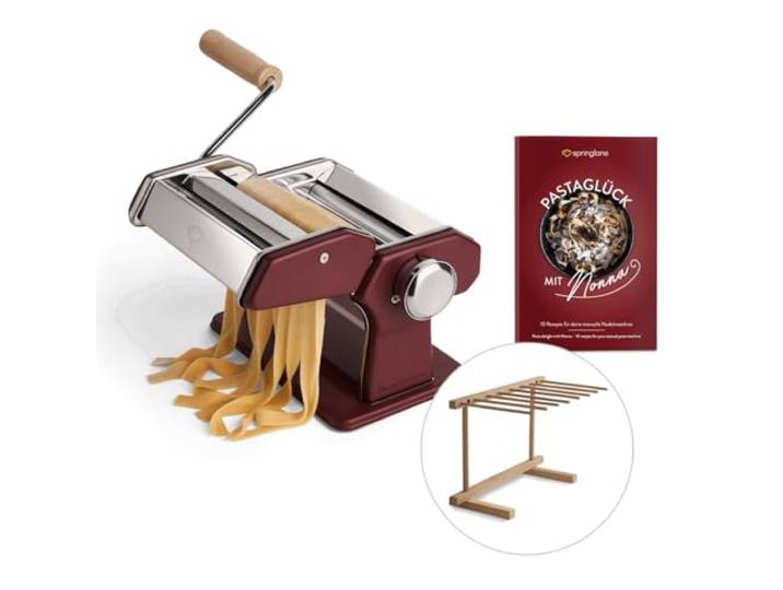 Handmatige Pastamachine Nonna, roestvrij staal, pastamaker incl. pastadroger & 3 snijdopzetstukken voor spaghetti, lasagne, tagliatelle