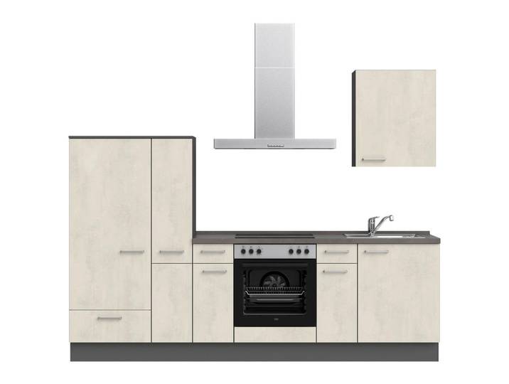 Küchenleerblock, Weiß & Schiefer, 270 cm, Metall, 3 Schubladen, Nobilia