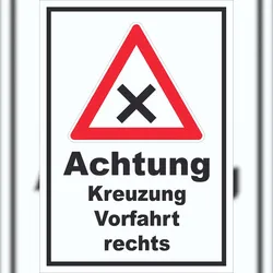 HB-Druck Schild Achtung Kreuzung Vorfahrt rechts A4 (210x297mm)