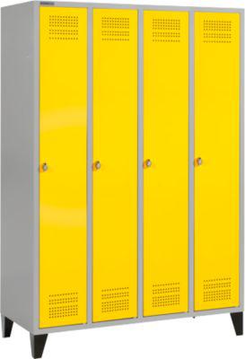 Schäfer Shop Genius Kleiderspind mit Füßen, 4 Abteile, Drehverschluss, weißaluminium/gelb