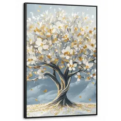 LEINWAND Bilder mit Rahmen - Baum - Winter - Baum des Lebens - Modern - Gold - 100x150