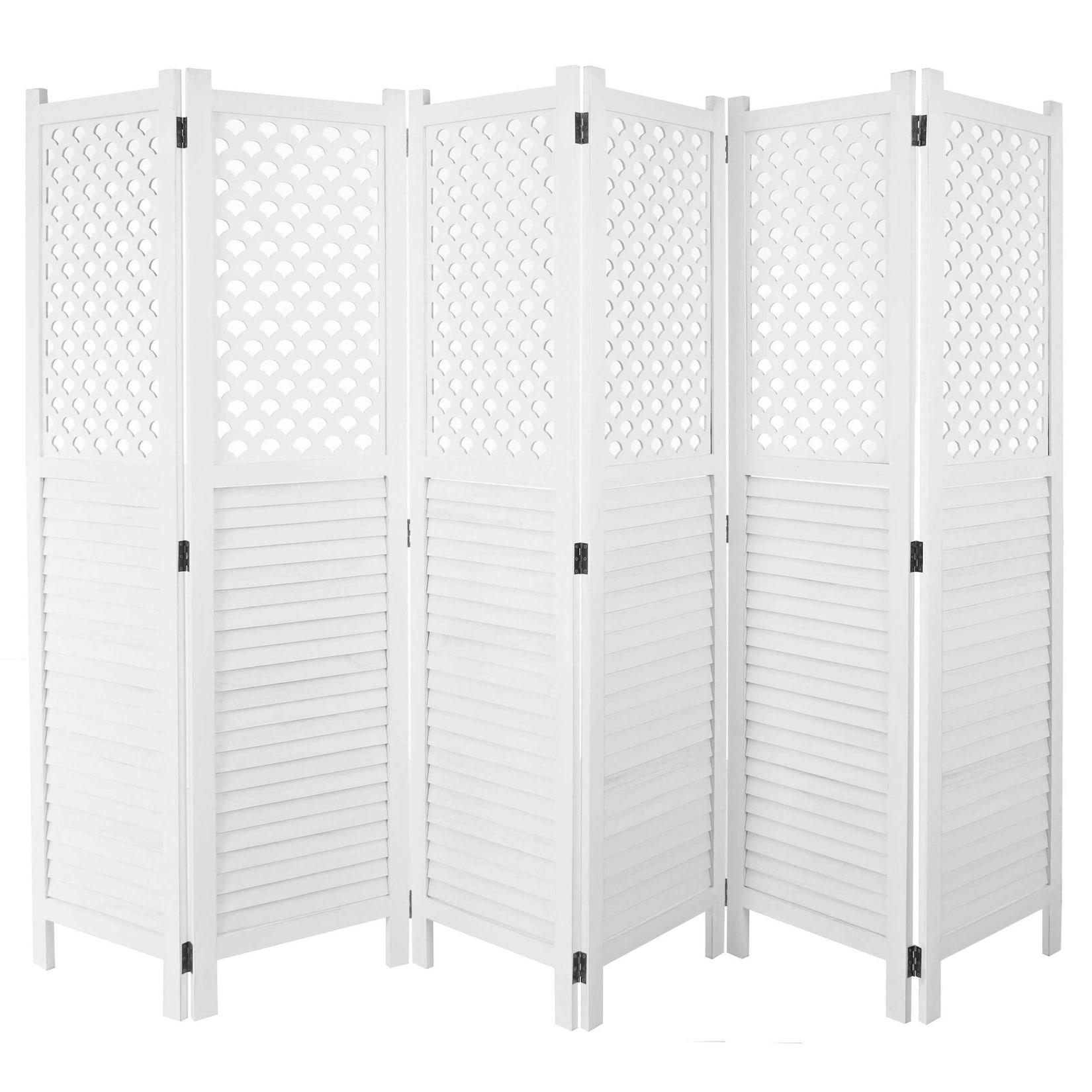 Paravent MCW-A84, Raumteiler Trennwand Sichtschutz, Ornamente 170x245cm ~ weiß